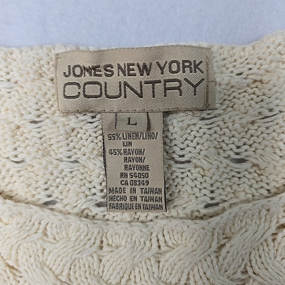 Jones New York Country Womens Ivory Cream Open Knit Pullover Sweater Sz L Linen - Picture 5 of 10